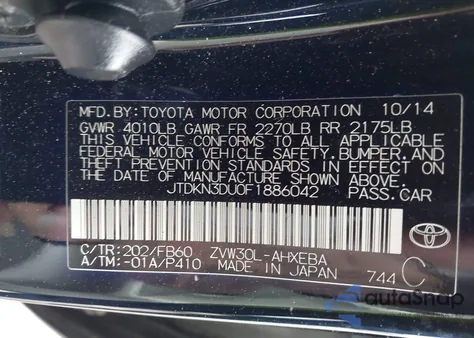 2015 Toyota Prius Three z USA, uszkodzony, nr VIN JTDKN3DU0F1886042